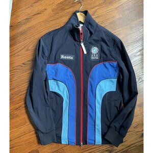 Roots Paraolympics Sweatshirt Mens Medium Black Blue 2006 Full Zip Mock Neck